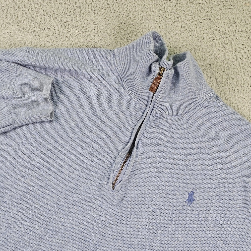Polo Ralph Lauren Sweater Mens 2XL Blue Pima Cotton 1/4 Zip Mock Neck Pullover